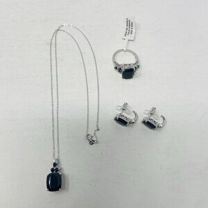 Australian Black Tourmaline/Thai Black Spinel Pendant Ring Earrings Set 5131